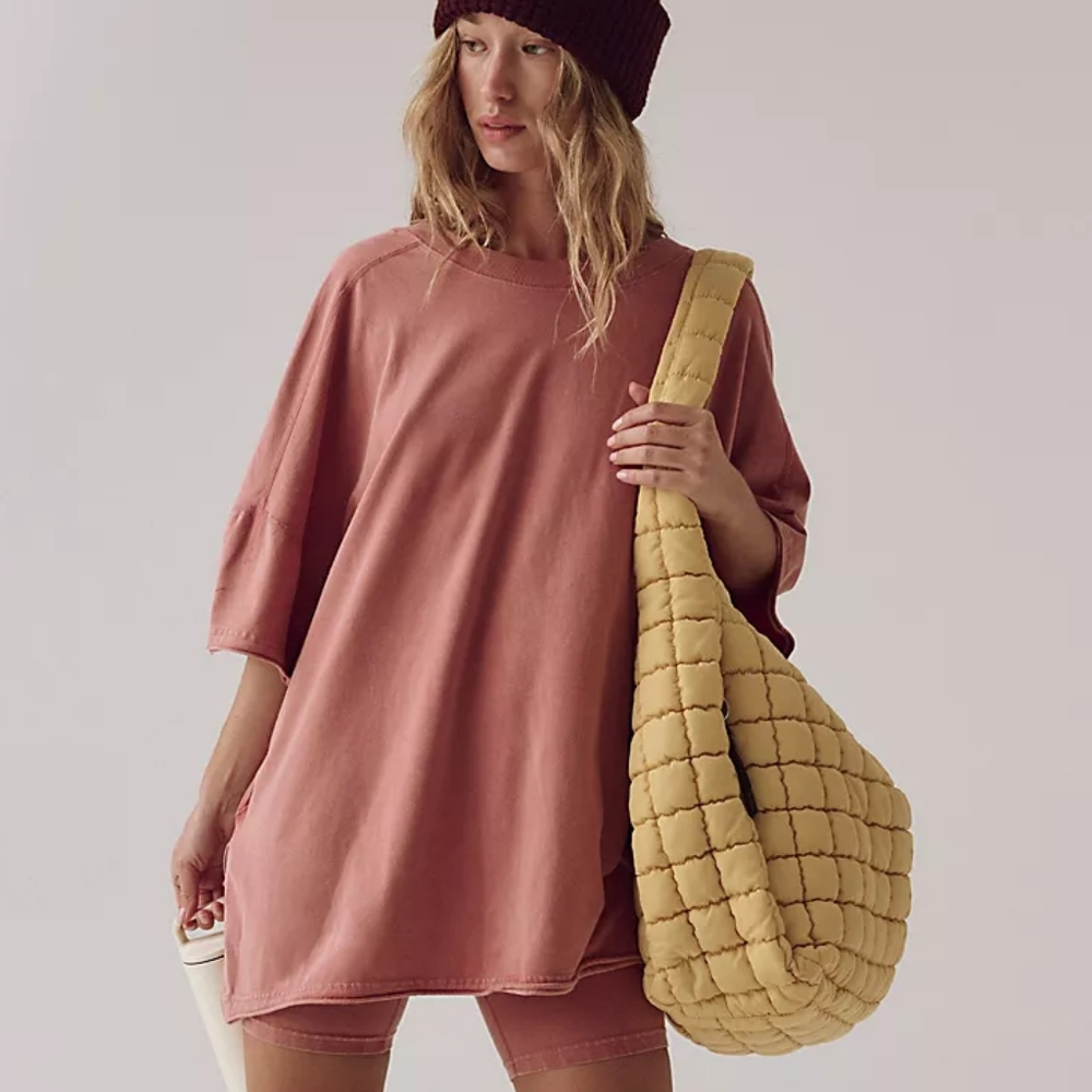 FP Movement Dandelion Yellow Quilted Carryall Tote Shoulder Bag Free People Gold - Picture 4 of 16